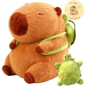 Wonfirang Capybara Plush with Turtle Backpack, Kawaii Capybara Doll Stuffed Birthday Gifts Party Decoration, Cute Plush Toy for Girls Cartoon Fans