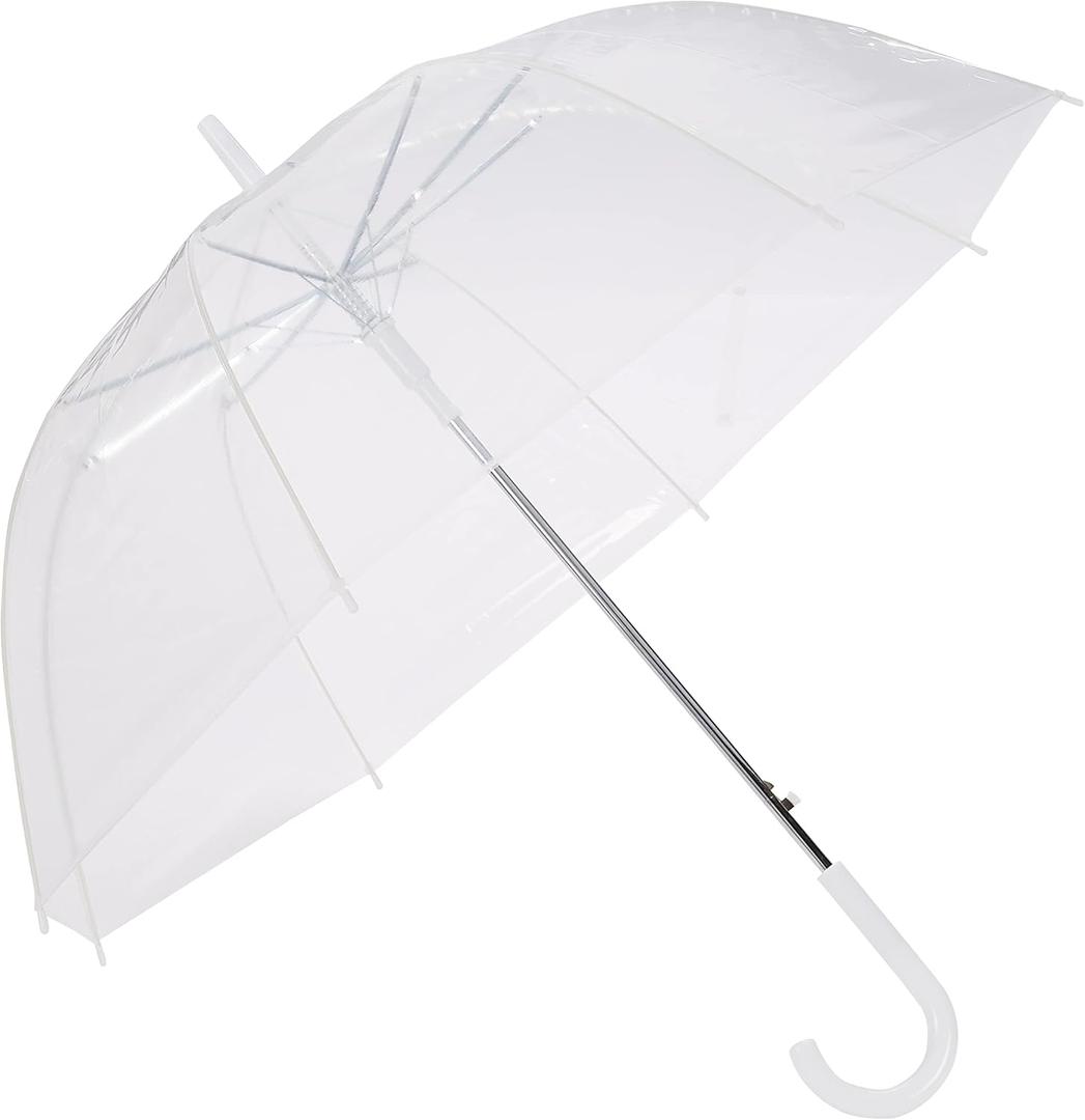 Amazon Basics Clear Umbrella for Rain, Round Bubble Umbrella for Wedding, With Wide Coverage (35" Canopy Diameter), Auto Open, Strong Fiberglass Frame, Steel Shaft, Spoke Protectors for Safety, Clear