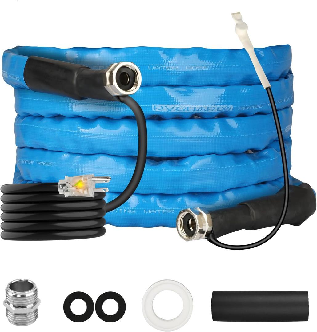 RVGUARD 15FT Heated Water Hose for RV, -20  Freeze Protection Heated Water Hose with Energy-Saving Thermostat, Lead and BPA Free for RV/Home/Garden