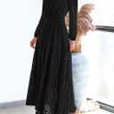 PRETTYGARDEN Women's Long Sleeve Maxi Dress V Neck Hollow Out Eyelet A Line Long Flowy 2026 Spring Wedding Guest Dresses (Black, Small)