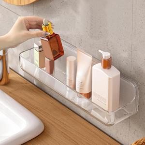 Acrylic Wall Mounted Shower Caddy, Clear, Large Size 12.8L x 3.6" W x 3.3" H, Acrylic Shelf, No Drilling Walls Adhesive Shelf, Bathroom Shelves with Self Adhesive Tape for Bathroom, Kitchen (clear-long basket)