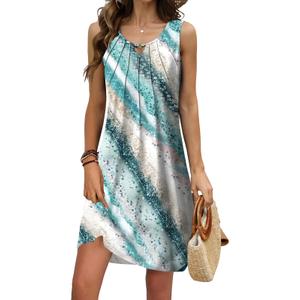 kipfall Pleated Front Summer Dresses for Women 2025 Casual Beach Floral Print Sundress Boho Tank Dress (S)