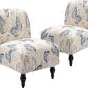 Armless Accent Slipper Chair Cover Slipcover,Stretch Spandex Printed Removable Non-Slip Silp Cover for Accent Chair Without Arms for Living Dining Room(Beige/Butterfly,2)