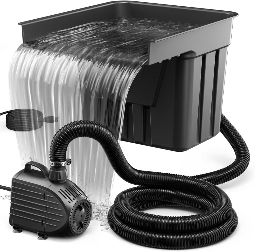 NFESOLAR Pond Waterfall Spillway Kit, Includes Waterfall Box, Filter Media, 1200GPH Water Pump and 10 FT Corrugated Tubing, for Ponds and Streams up to 3,000 Gallons N4332 (Black) NFESOLAR Pond Waterfall Spillway Kit, Includes Waterfall Box, Filter Media, 1200GPH Water Pump and 10 FT Corrugated Tubing, for Ponds and Streams up to 3,000 Gallons N4332 (Black)