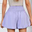 2 x Fisoew Womens High Waisted Bubble Shorts Smocked Elastic Going Out Cute Skorts with Pockets (Purple)