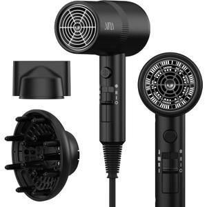 AINA Hair Dryer with Diffuser, Blow Dryer for Women | Advanced Ionic Technology, Ceramic Coating | Cold Shot Features Turbo Heat for Fast Drying and Shine 110V/ALCI (Vader Black)