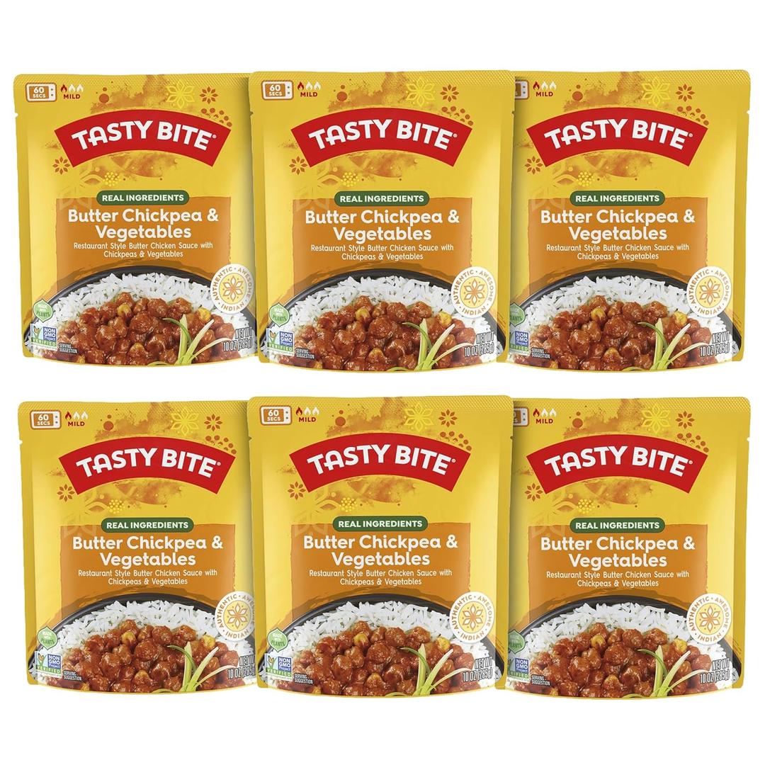 Tasty Bite Butter Chickpea & Vegetables, 10 Ounce, Pack of 6, Ready to Eat, Microwavable Entree, Vegetarian (EXP 04/30/27)