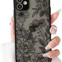 NITITOP Compatible with iPhone 11 Case Cute Aesthetic Floral Flower Vintage Rose Pattern Matte Clear Women Girl Full Camera Lens Slim Hard PC Shockproof Pritective Cover - Black