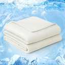 EASELAND Cooling Comforter Queen, Cold Touch Fabric Absorbs Body Heat, DoubleSided Cool Design Soft Fluffy Cooling Blanket for Night Sweats Hot Sleeper(Beige, Queen(90"x90"))