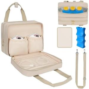 Breastmilk Cooler Travel Bag, Wearable Breast Pump Storage Bag Compatible with Momcozy/Medela/Elvie/Willow Breast Pump with Ice Pack and Waterproof Mat,Khaki