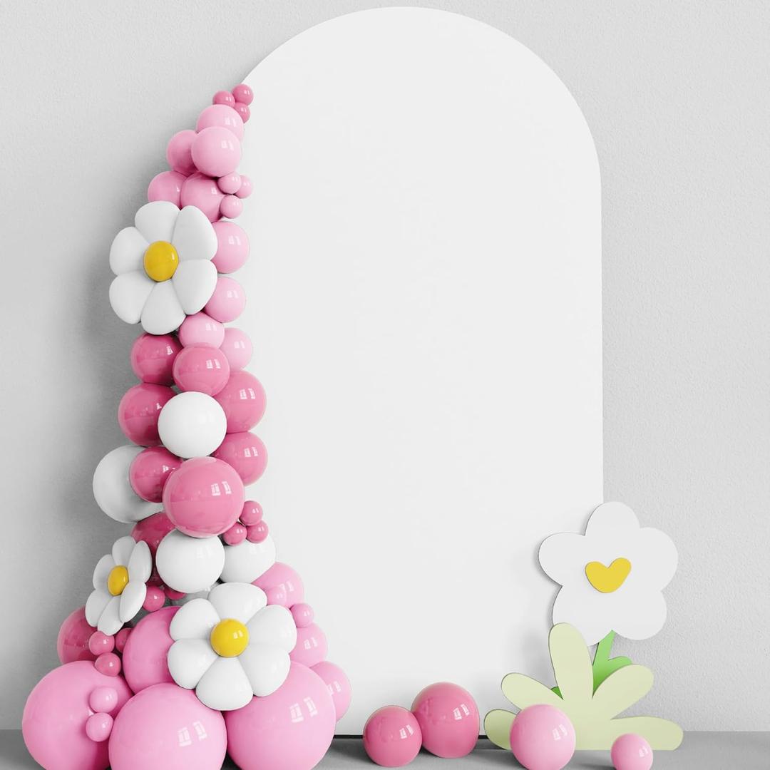 Asee'm 7.2FT Wedding Arch Cover White Fitted Spandex Cover 2-Sided Round Top Chiara Backdrop Stand Covers for Party Ceremony Birthday Banquet Decoration