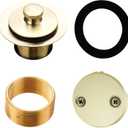 Gold Brushed tub Drain Lift &Turn Tub Trim Set with Two-Hole Overflow Faceplate Conversion Kit Assembly, Hidrop Bathtub Drain Replacement Trim Kit and Universal Fine/Coarse Thread, Gold Brushed