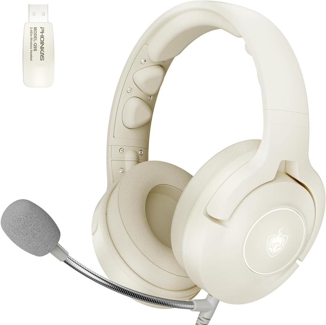 Wireless Gaming Headsets for Ps5 Ps4 PC, Games Headphones with Noise Canceling Microphone, 30H+ Hrs & 7.1 Surround Sound for Switch Phone (2.4GHz WiFi Mode), ONLY Wired Mode Suit for Xbox Series (Beige)