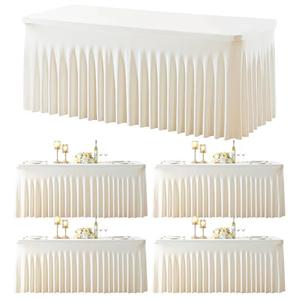 Besutolife 4 Pack Ivory Spandex Tablecloth for 6ft Rectangle Tables Fitted Table Cloth Stretch Table Covers Skirt 6ft Rectangular Tablecloths for Banquet Parties Wedding Decorations