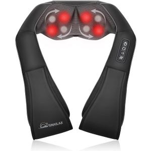 Snailax Shiatsu Back Neck Massager with Heat, Neck Shoulder Massager, Deep Kneading Massager Gifts for Mom, Dad, Mothers Day,Gifts Presents for Her,Him (1 Count, Coal Black)