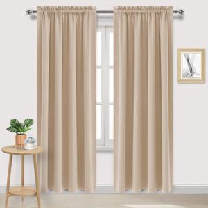 DWCN Blackout Curtains Room Darkening Thermal Insulated Bedroom Curtains Window Curtain Panels, 52 x 84 inches Long, Set of 2 Beige Rod Pocket Drapes (52"W x 84"L (Pack of 2))