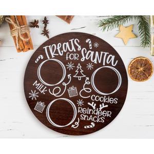 Santa Cookie Plate Treat Santa Christmas Wooden Round Tray Xmas Eve Cookies Milk Reindeer Snacks Cute Platter Mat Wood Plates Board for Christmas Decorations Supplies (Brown)