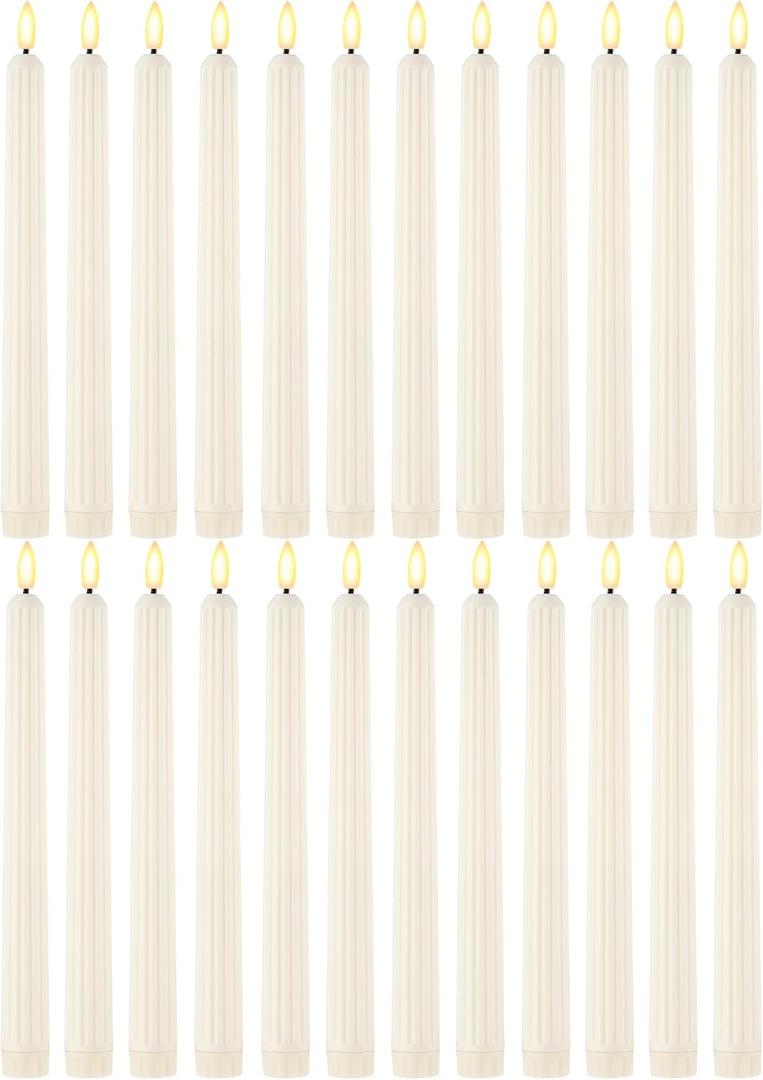 24 Pcs Flameless Taper Candles Bulk LED Taper Candles Sticks Battery Operated for Christmas Birthday Wedding Party Church Table Decoration (Ivory, Roman Column)