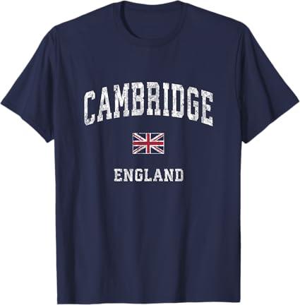 Cambridge England Vintage Athletic Sports Design T-Shirt, (Small, Navy Blue)