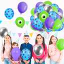 FYSUIMU 60Pcs 12 In Cartoon Monster Theme Balloons Green Purple Blue Silver Latex Balloons for Birthday Baby Shower Party Decor