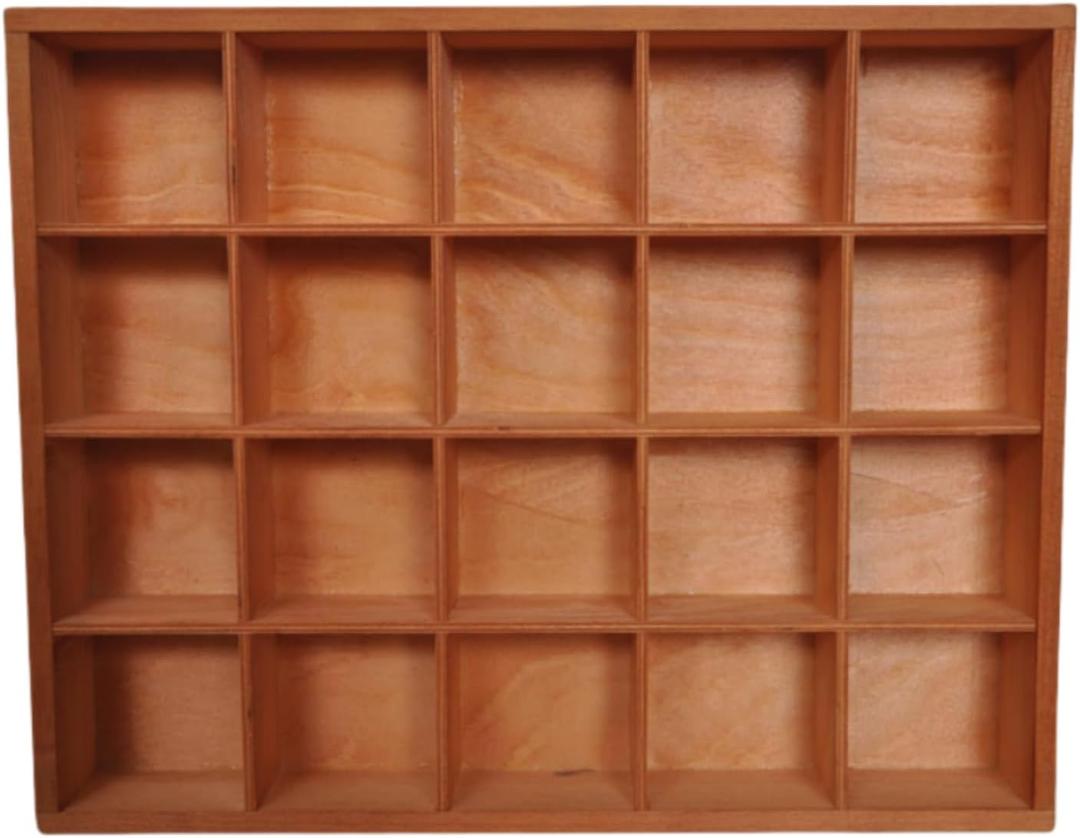 1 Pc 13.4''x10.6''x2'' Wooden Storage Divider Box Showcase Display Box Organization Tray Display Holder with 20 Compartments for Home Craft Office Kitchen Storage (Vintage Color)
