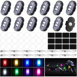 Xuhal 12 Pcs Magnetic Wireless LED Strobe Lights with Remote Control 8 Color RGB High Brightness Waterproof Anti Collision USB Emergency Warning Light for Car Motorcycle RC Aircraft Bike