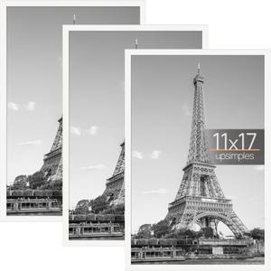 upsimples 11x17 Picture Frame White 3 Pack, Scratch-Proof 11 x 17 Poster Frames for Photo Gallery - Slide-In Strips, Horizontal or Vertical Wall Mounting