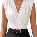 LYANER Women's Wraped V Neck Ruched Sleeveless Tank Leotard Bodysuit Top (Large, White)