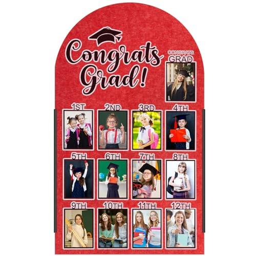 CroBlissful 27 x 16 Inch Graduation Photo Board Picture Frames Wall Decor Collage Display Red Felt Board for 4 x 3 Inch Photo DIY Picture Holder 2026 Graduation Party Decorations