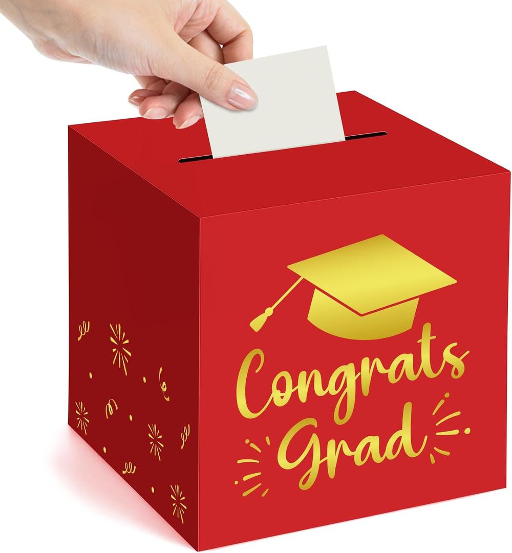Graduation Card Box Red 9 Inches Class of 2026 Grad Cap Box Congrats Grad Foldable Cardboard Holder for High School College Graduation Party Decorations