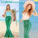 7PCS Summer Mermaid Costume Women Beach Sequin Shiny Skirt Sea-Maid Tail Swimsuit Cover up Shell Necklace Hair Clip (Green)