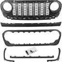 Front Grille Grid Grill Guard Compatible For Jeep Wrangler JL 2018-2024 Gladiator ABS Blackout No Camera Hole