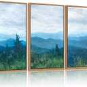 CHDITB Boho Blue Mountain Framed Wall Art Paintings(16"x24"), 3 Panels Blue White Sky Ridge Virginia Landscape Watercolor Canvas Artwork Printings, Large Modern Cloud Trees Nature Posters for Bedroom Living Room