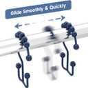 Titanker Shower Curtain Hooks Rings, Rust-Resistant Metal Double Glide Shower Hooks for Bathroom Shower Rods Curtains, Set of 12 Hooks - Navy Blue