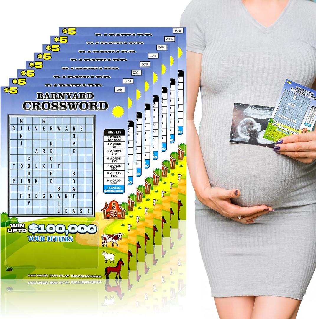 10 x Easter Theme Pregnancy Announcement Fake Lottery Scratch Off Cards (8 Pack)  Cute Baby Reveal Game  Fun Baby Announcement Idea - Memorable Gift for Parents Grandparents Husband and Friends