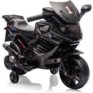 Kids 6V Ride On Motorcycle, Battery Powered Ride On Toys w/Treaded Tires, Working Headlight, Horn, Music, Training Wheels, Stable Electric Toddler Motorcycle for Kids, Gift for Boys Girls, Black