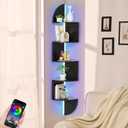 Waipfaru Corner Shelf, 5 Tier Bookshelf with LED Light, Corner Shelf Wall Mounted, Floating Shelves for Wall, Display Stand for Bedroom, Living Room, Bathroom, Home, Office, Black