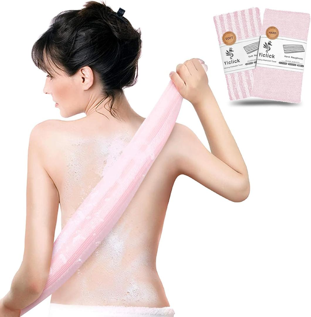 Yiclick Exfoliating Washcloth Towel - Exfoliating Body Scrubber, Loofah Wash Sponge - Korean & Japanse & African Washcloth - Soft + Rough Exfoliating Back Scrubber - for Senstive and Rough Skin, Pink