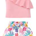 DISAUR Toddler Baby Girls Clothes Outfits T-shirt + Casual Shorts Pants Cute Summer (Pink Flower, 2-3T)