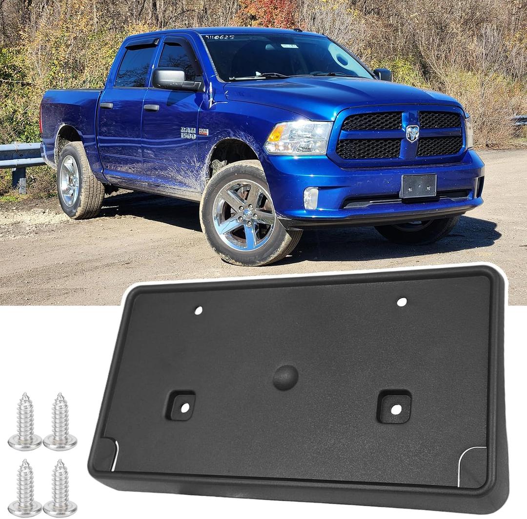 Front License Plate Frame for 2013-2018 Ram 1500 & 2019-2024 Ram 1500 Classic (DS) Front Bumper License Plate Holder Mounting Bracket (for Plastic Bumper ONLY/ 2Piece Type Bumper) Replace # 68141642AA