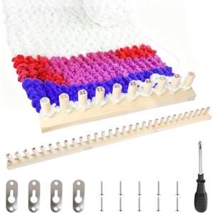 LynxLink 46 Inch Wooden Chunky Yarn Loom for Chunky Blanket with Numbered Pegs, EasytoUse Knitting Blanket Loom for Beginners, DIY Enthusiasts, Ideal Handmade Gift for Chunky Knitting Lovers, 3 Pcs