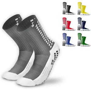 Lux Dual Grip Socks - Soccer Grip Socks for Men and Women. GripArray Performance & Comfort (Large, Grey)