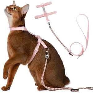 Sovarin Cat Harness and Leash Set - Pink Lightweight Soft Kitten Harness Escape Proof, Adjustable Travel Pet Harness for Walking，Easy Control Comfortable Outdoor (Pink, One Size Fits All)