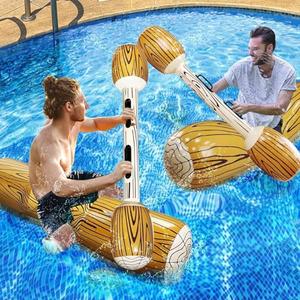 [Upgraded Log Rafts] 3 Pcs Jumbo Inflatable Battle Log Pool Game - 2 Players Inflatable Floating Toy for Kids Adults, Family Pool Fighting Float Row Toys for Pool Parties, Beach, Summer Outdoor Sports