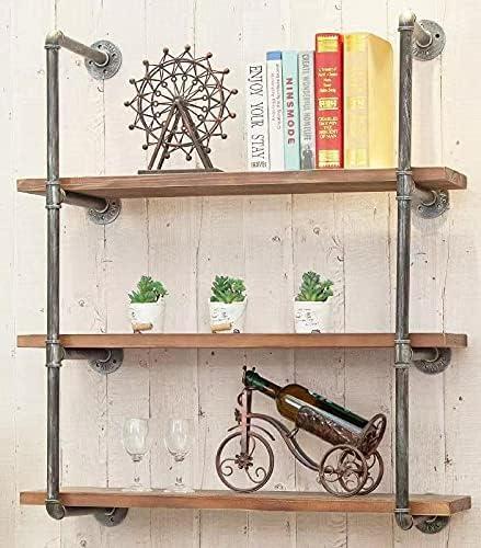Industrial Wall Mounted Iron Floating Pipe Shelves/Shelving/Racks/Storage/Bookcases/Brackets, DIY Open Bookshelves, Retro Black (4-Tier Shelf Brackets with 3 Boards)
