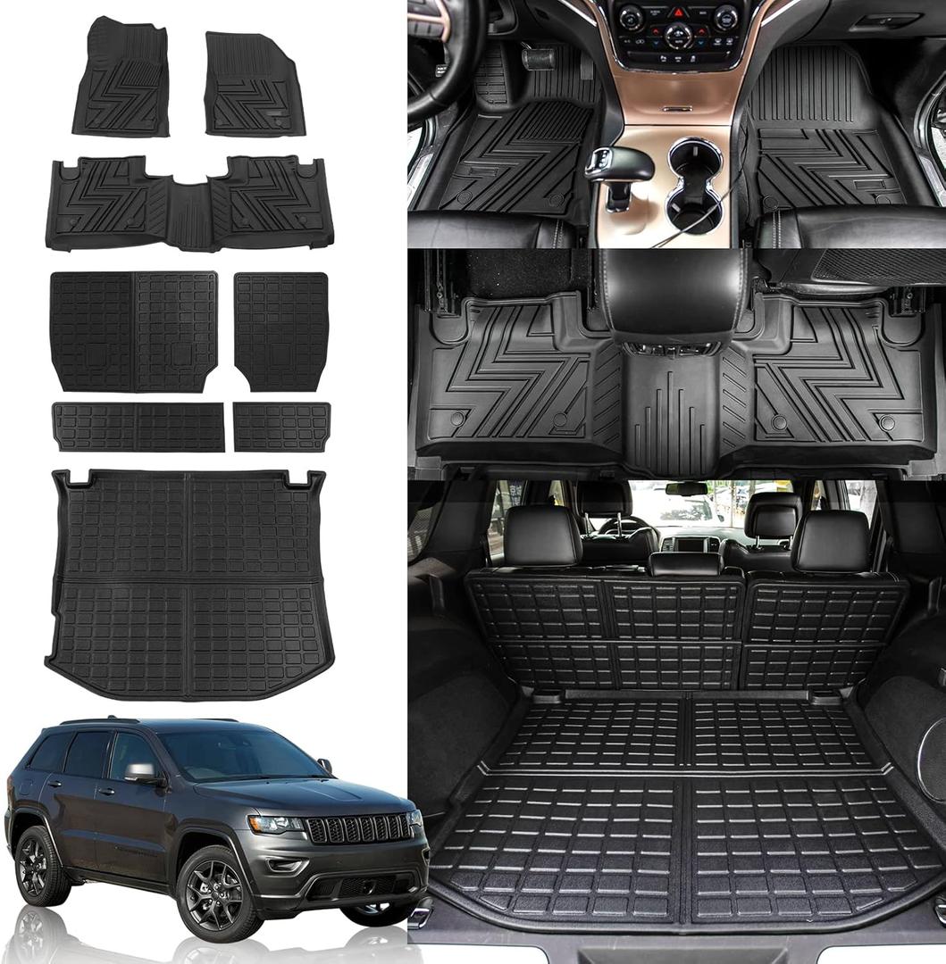 Rongtaod Floor Mats Compatible with 2011-2021 Jeep Grand Cherokee 2022 2023 Grand Cherokee WK Trunk Mat Cargo Liner Back Seat Protector Grand Cherokee Accessories (Backrest Mat+Trunk mat+Floor Mats)