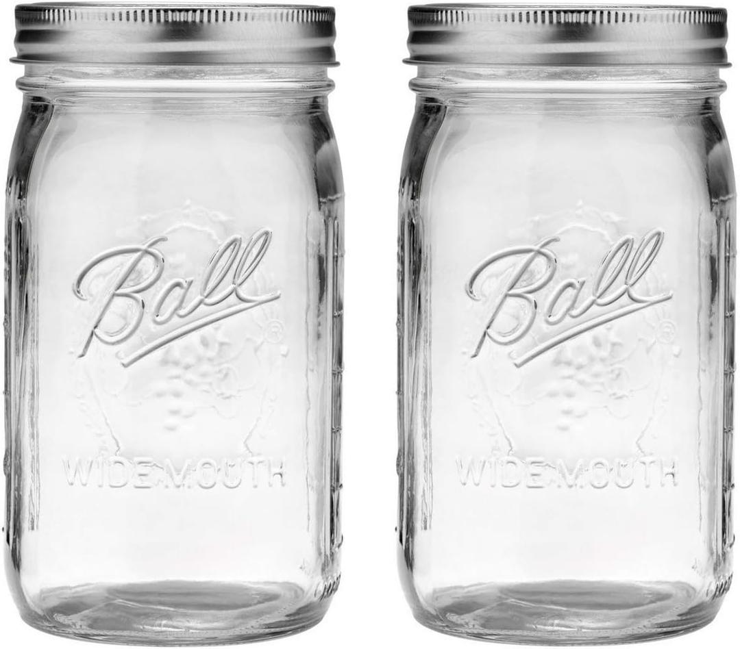 Ball Wide Mouth 32-Ounces Quart Mason Jars with Lids and Bands, Set of 2