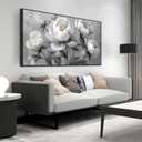 Large Black and White Flower Canvas Wall Art With Black Wood Frames for Living Room Bedroom Home Office Modern Canvas Prints Framed Canvas Wall Art Size 30x60