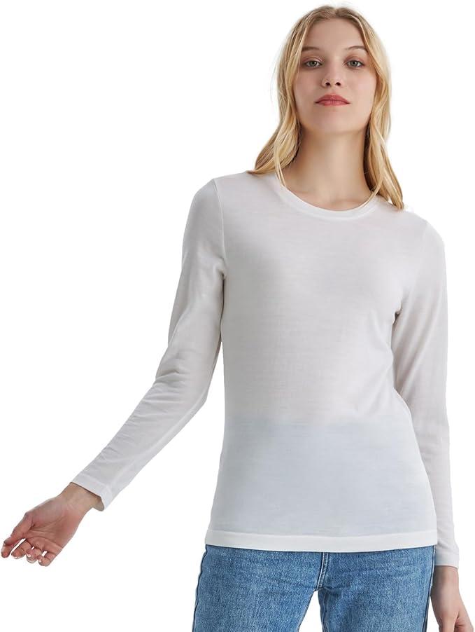 Merino Protect 100% Merino Wool Base Layer Women Thermals Underwear Lightweight Soft Long Sleeve Shirt for Hiking Skiing, S