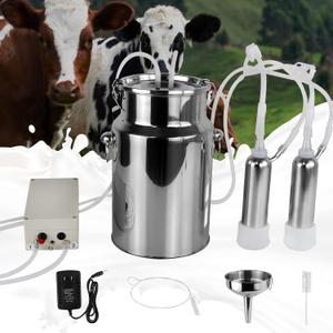 2026 Upgrade 7L Cow Milking Machine, Continuously Adjustable Suction Pulsation Vacuum Electric Milker, Portable Livstock Milking Machine with Stainless Bucket(US Plug)(Cow)